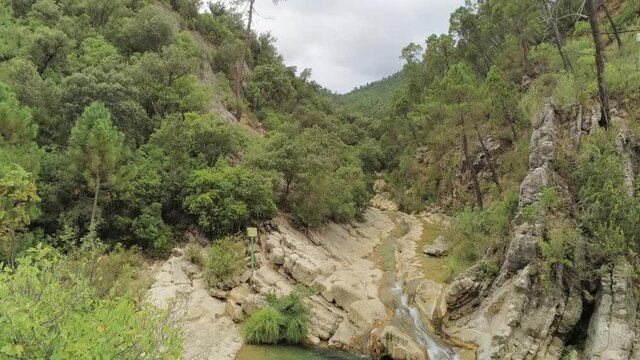 drone view of the Borosa riverbed and natural pools. In Cazorla, Spain