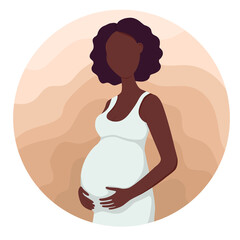 Pregnant african american woman logo ask a question boy or girl. Flat style vector illustration design