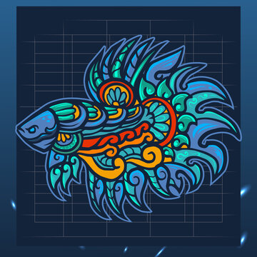 Betta fish zentangle arts mascot.  esport logo design