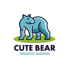Blue Bear Modern Cartoon Simple Logo Template