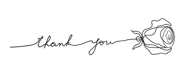 Rose. Stylized flower symbol. Outline hand drawing icon. Decorative element for wedding birthday design with lettering thank you. © prezent