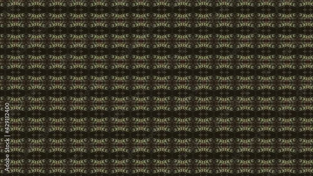 Poster brown kaleidoscopic pattern with the changing shapes and forms in rows, seamless loop. animation. nu