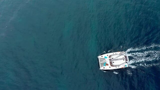 Aerial view, flight at  Katamaran at the blue sea, Mauritius, Africa
