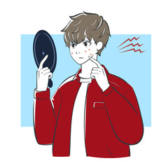 鏡を見て落ち込む男性