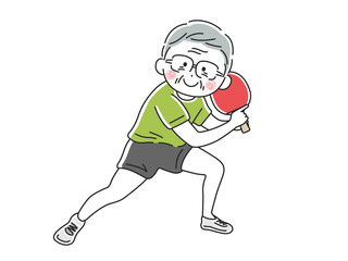 卓球をする年配の男性のイラスト