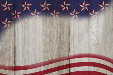 Retro American patriotic background with grunge USA flag stars on whitewash wood