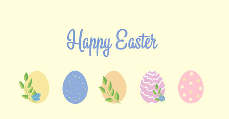 ector illustration of Easter banner. Trendy Easter design with typography, hand painted strokes and dots, eggs. Modern minimal style. Poster, greeting card, header for website.Happy Easter. 