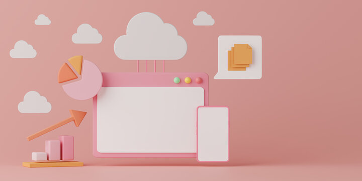 3d render concept document soft ware and cloud computing on computer and smartphone.