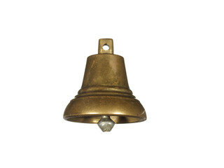 Cast bronze bell with tongue isolated on white background.