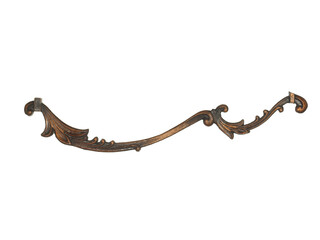 Vintage shaped bronze decorative element isolated on white background.