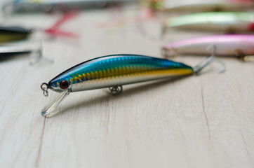 articles for fishing fish, imitation bait lures. saltwater and freshwater fishing, fishing hooks