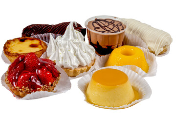 Set of various sweets on white endless background
