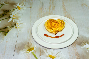 Chinese family breakfast, fried eggs and sesame paste.