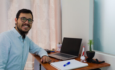 Fototapeta premium working home man home office telework 