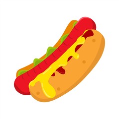 Vector illustration of freshly made hotdog with cheese and tomato sauce, restaurant and culinary theme. suitable for advertising food products