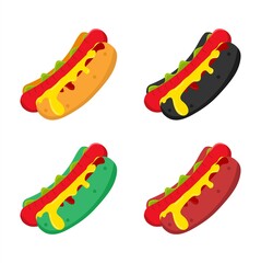 Vector illustration set of freshly made hotdog with cheese and tomato sauce, restaurant and culinary theme. suitable for advertising food products