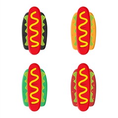 Vector illustration set of hotdog seen from above with cheese and tomato sauce, restaurant and culinary theme. suitable for advertising food products