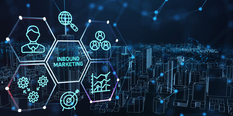 The concept of business, technology, the Internet and the network. virtual screen of the future and sees the inscription: Inbound marketing
