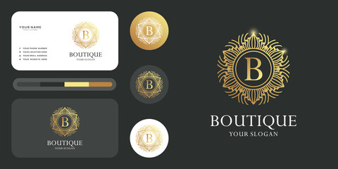 Natural cosmetic logo. icon and business card template. design with luxurious light effect