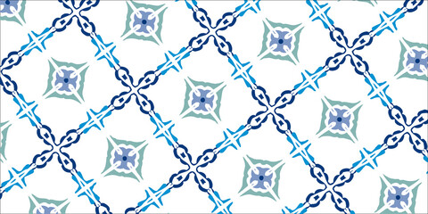 Fototapeta premium 青のシームレスなパターンのベクターのイラスト 