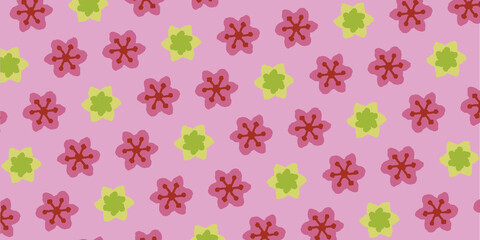 ピンクの花のシームレスなパターンの背景イラスト

