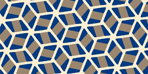 青とベージュの幾何学的なシームレスなパターンのベクターの背景イラスト

