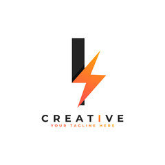 Initial Letter I Logo With Lighting Thunder Bolt. Alphabet Suitable for Fast, Power, Flash, Electric, Identity, Moving and Speed.