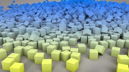 Fototapeta premium Diseño tridimensional de cubos. Ilustración de patrón con cubos. Render geométrico de fondo 3d y niebla.