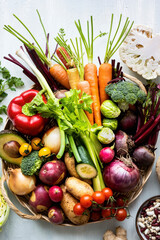 Superfood background with colorful vegetables