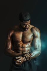 Fototapeta na wymiar African American man with big muscles