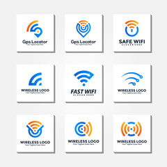 Wireless Signal logo template design collection. Wifi logo, radio waves icon vector. Wireless pin location logo design concept