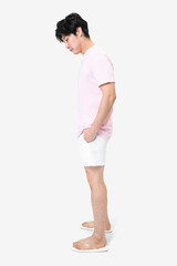 Pink t-shirt and shorts men's basic wear full body