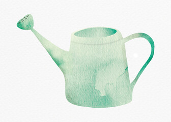 Watering can in green  watercolor design element © Rawpixel.com