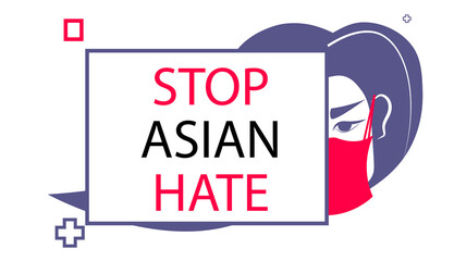 stop asian hate woman in mask protesting against racism support people during coronavirus pandemic concept
