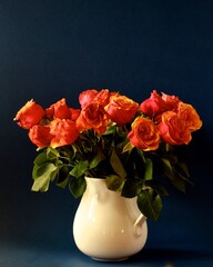 Orange roses on black background 