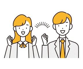 ガッツポーズの男女 応援 新社会人 イラストカット 
