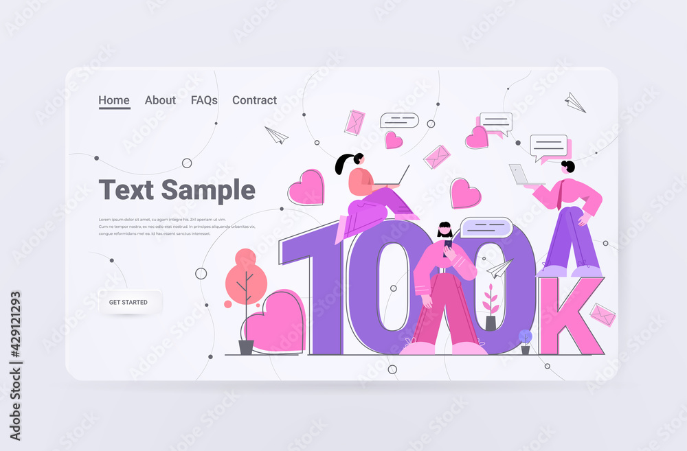 Poster bloggers getting score of 100k likes or followers blogging networking concept horizontal copy space