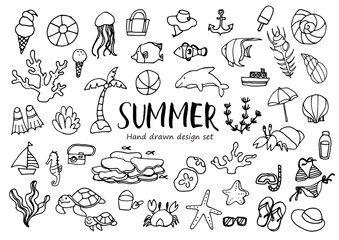 手描きの夏素材セット
