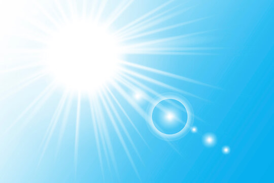 Blue shining ray sky. Cold weather effect. Summer, sunlight, nature, sky. Vector illustration. Stock image.