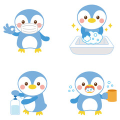 ペンギン　感染対策イラスト