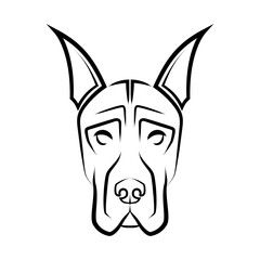 Black and white line art of Great Dane dog head. Good use for symbol, mascot, icon, avatar, tattoo, T Shirt design, logo or any design you want.