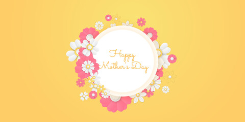 Happy Mothers Day card of papercut mom and flowers