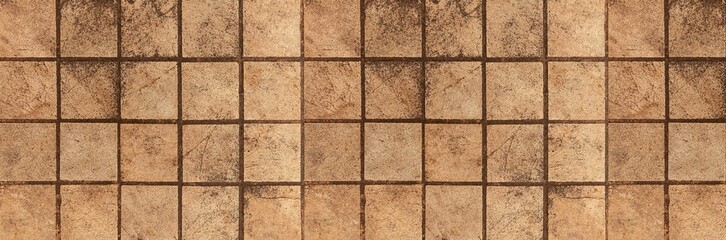 Panorama of Outdoor brown block stone floor pattern and background seamless