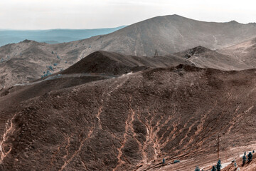 Mining lifeless dumps after quarrying in the city of Karabash, Chelyabinsk region in Russia