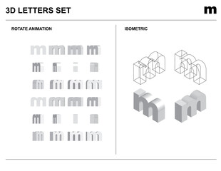 3d m Alphabet Letters Set Animate Isometric Wireframe Vector
