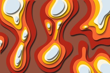 Abstract shapes elevation topographical layers or color, with 3D look for bold layered look. One of a kind artwork cut dimensional paper look.