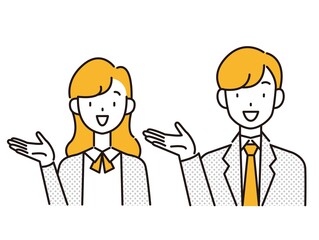 案内する男女のイラストカット  説明 紹介 