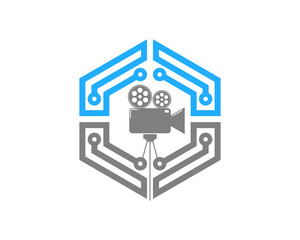 Hexagon tech circuit with video cam inside