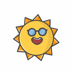 Cute Sun Character Flat Cartoon Emoticon Vector Template Design Illustration