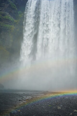 Double rainbow over Skogafoss waterfall in Iceland